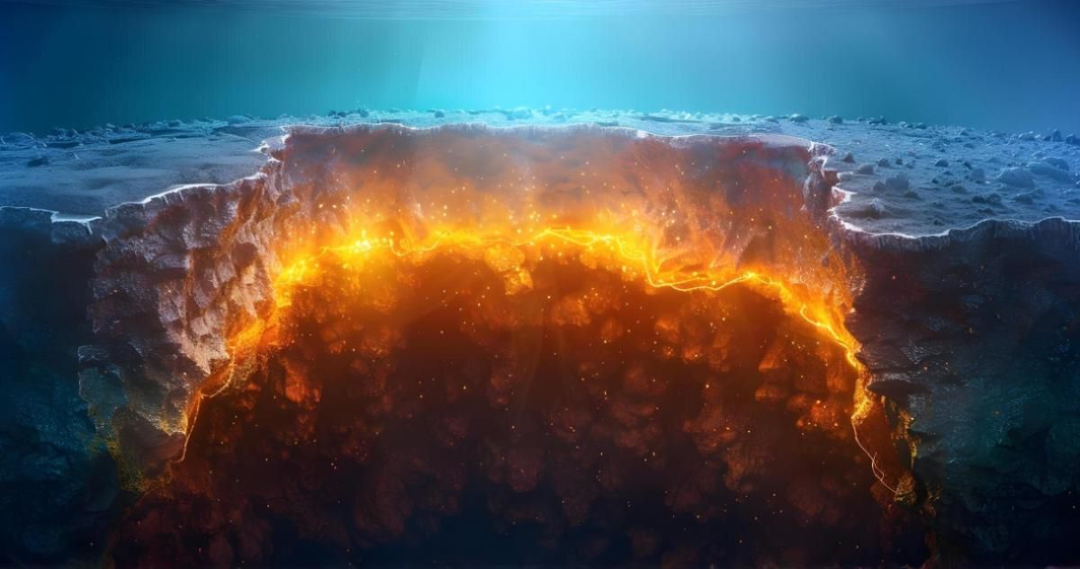 As imagens, captadas na costa da Ilha de Vancouver, no Canadá, mostram o fundo do mar literalmente se partindo.