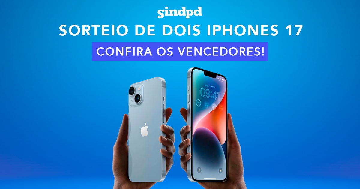 O Sindpd-SP realizou na tarde desta segunda-feira (17) o sorteio de dois iPhones 17, através de transmissão ao vivo pelo Instagram.