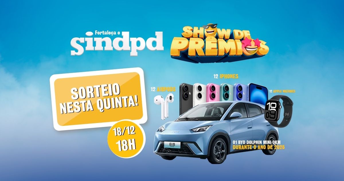 Carro novo na garagem! Sindpd vai sortear BYD Dolphin Mini 0km nesta quinta!